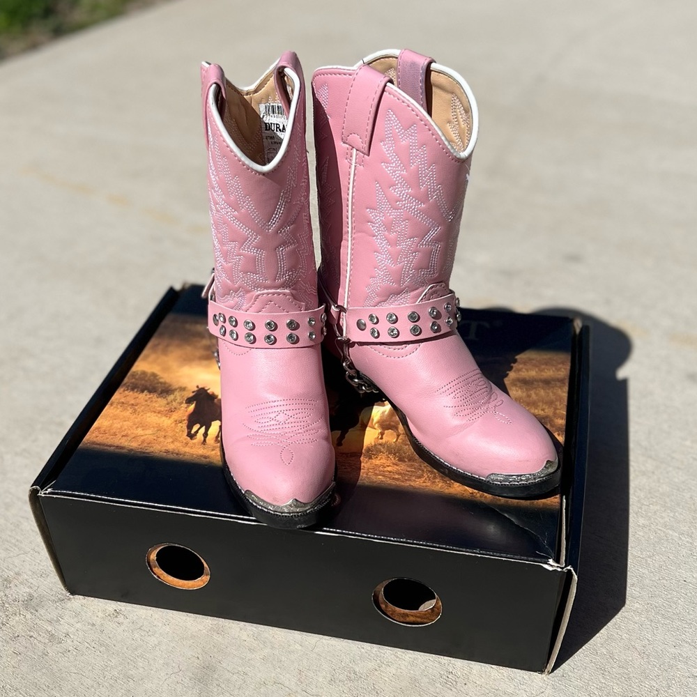 Durango Kids Pink with Rhinestone Strap Western Boots Size 10